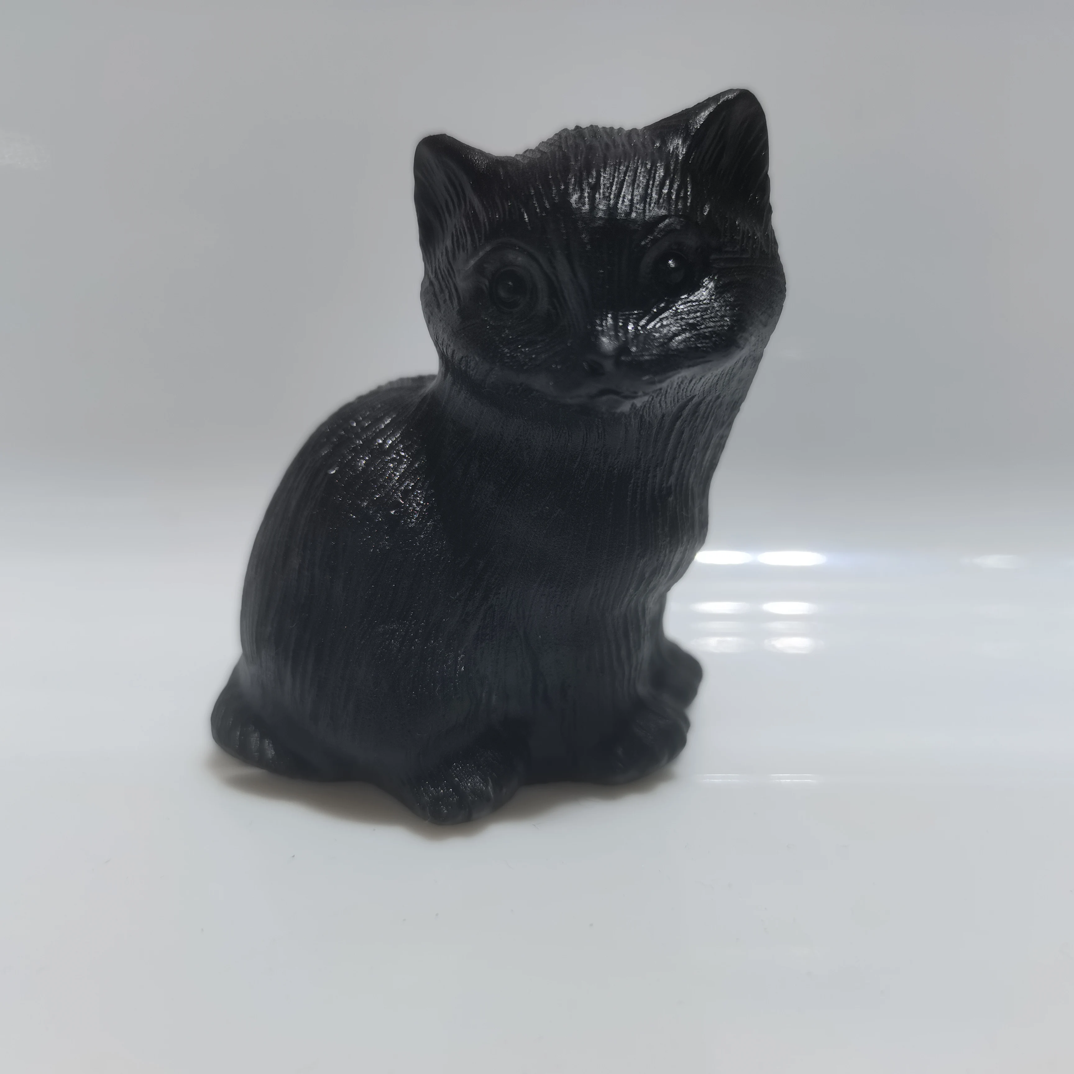 

1pcs Natural obsidian Sleeping Cat Carved Rock crystal cat Statue