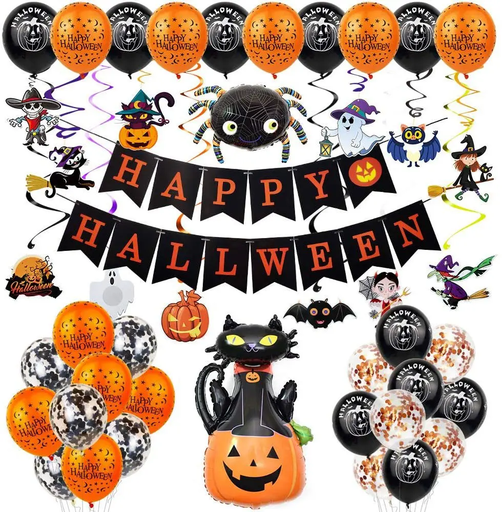 

60PCS Halloween Party Decoration Set Halloween Balloons Latex Balloon Pumpkin Skeleton Party Decor Event Decoration