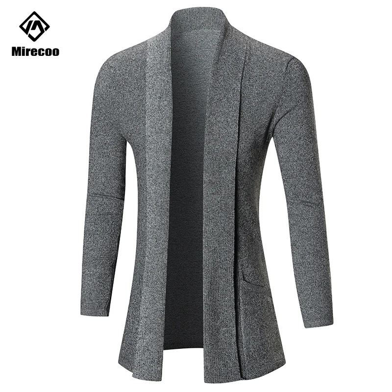 Мужской кардиган средней длины Mirecoo с длинным рукавом черный Мужское пальто