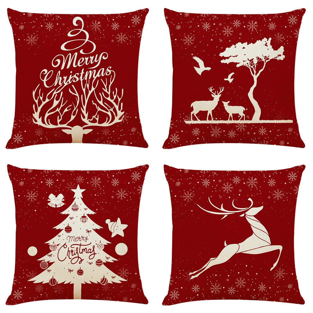 

Christmas Deer Cushion Cover Decorative Pillows Fashion Seat Cushions Home Decor Soft Flax Car Throw Pillow Sofa Pillowcase