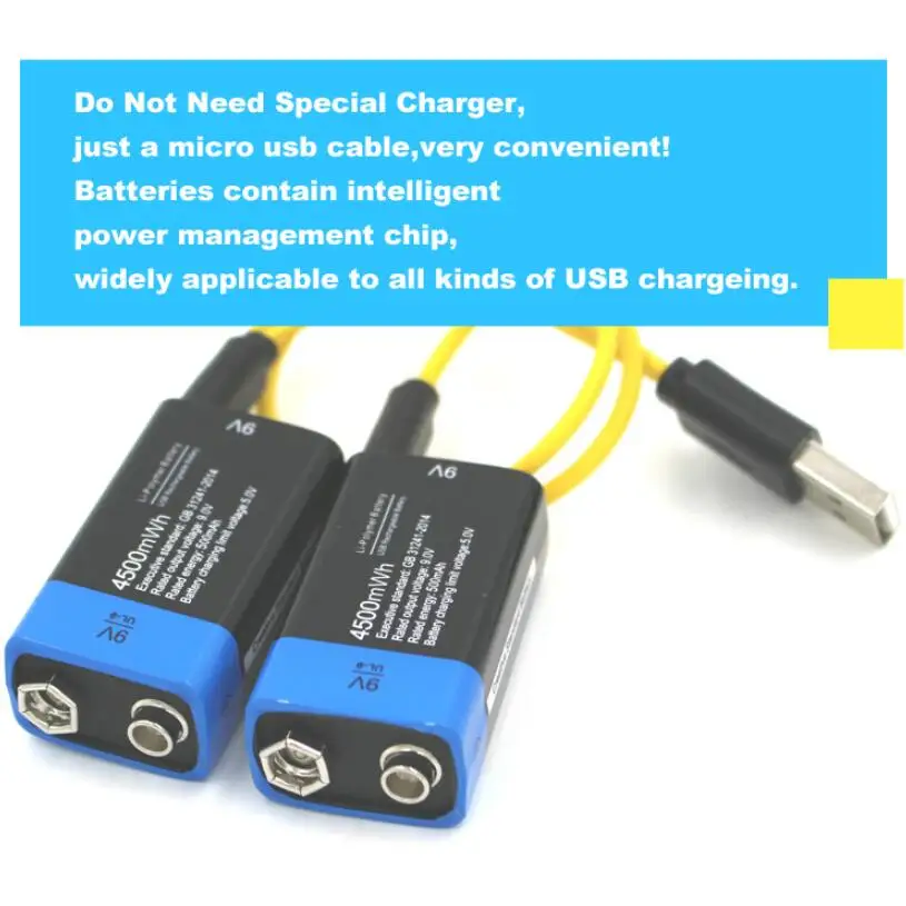 

4pcs NEW BRAND Etinesan 9V 4500mWh lithium lipo li-ion rech USB Rechargeable battery +1pcs usb charging cable