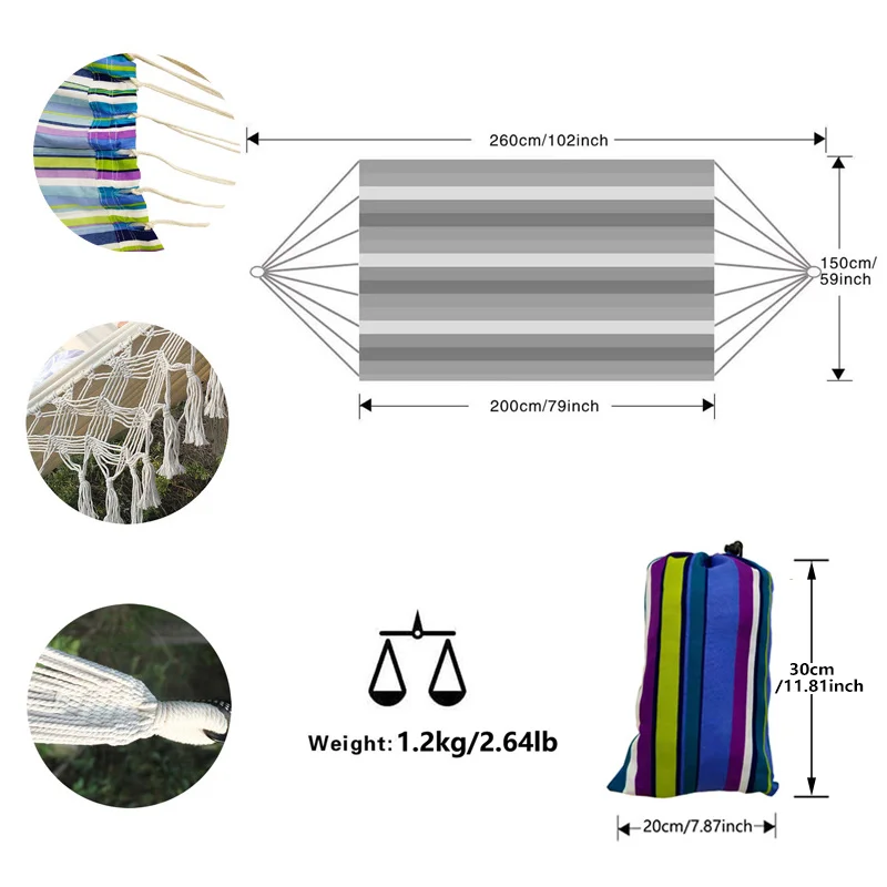 Satılık Taşınabilir Tuval Hamak Uyku Salıncaklı Sandalye Açık Seyahat Kamp Asılı Yatak Katlanabilir Püskül çift Bahçe Hamak