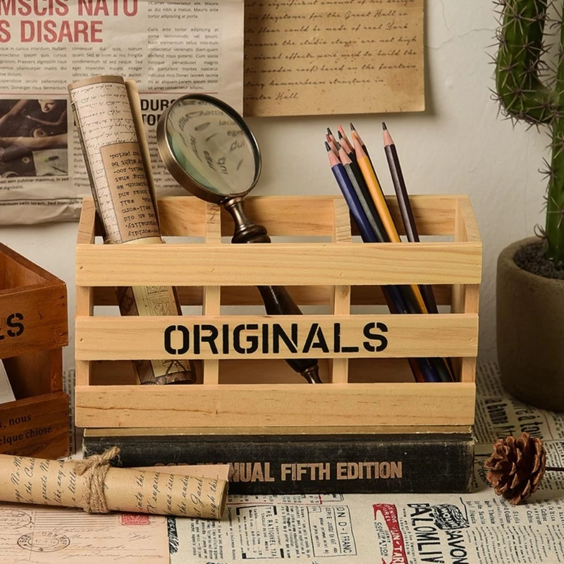 

Wooden Pencil Holder Desk Stationery Organizer Holder Multi-grids Display Box