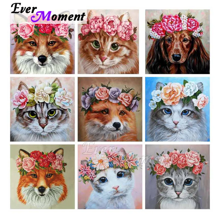 Алмазная картина Ever Moment 5D DIY животные кошка собака лиса цветок венок вышивка