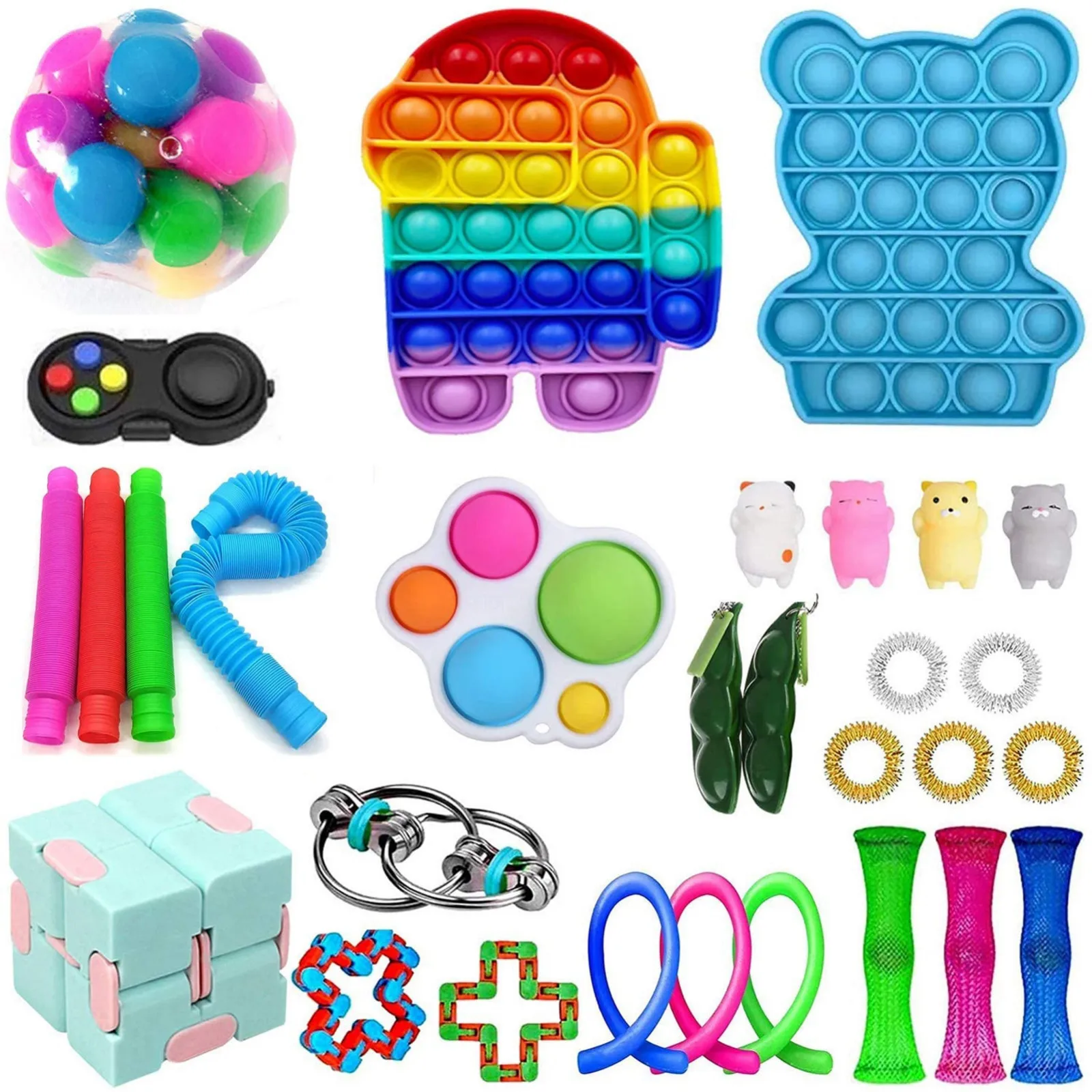 Enlarge Rainbow Among Pops It Fidget Sensory Toy Pack Set Stress Sensory Toy Set Push Bubble For Children Adults Children's Day Gift