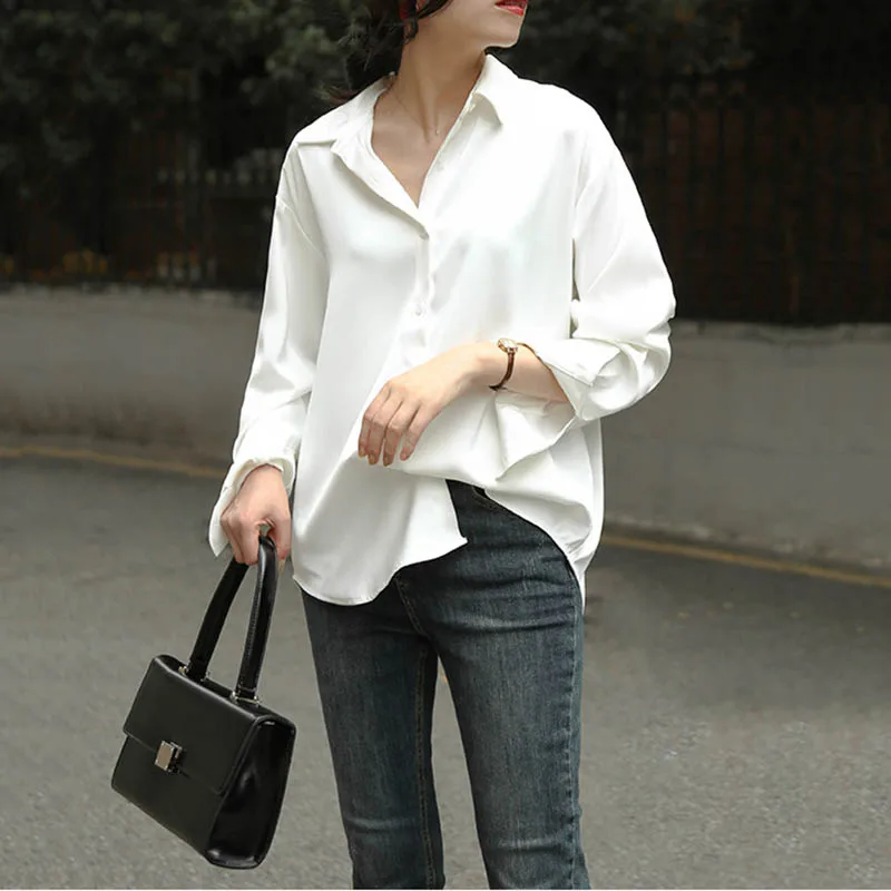 Satin shirt female 2019 early autumn new Korean version of the retro Hong Kong flavor |