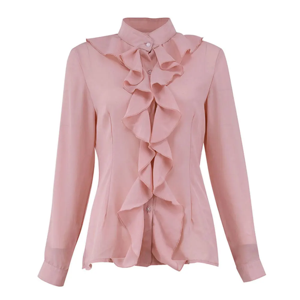 Pickyourlook женские блузки и рубашки с оборками водолазка длинным рукавом пуговицами