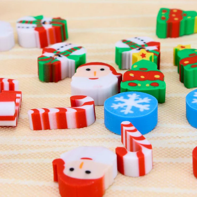 

30Pcs Creative Stationery Christmas Plated Boxed Cartoon Eraser Student Children Rubber Learning Office Supplies