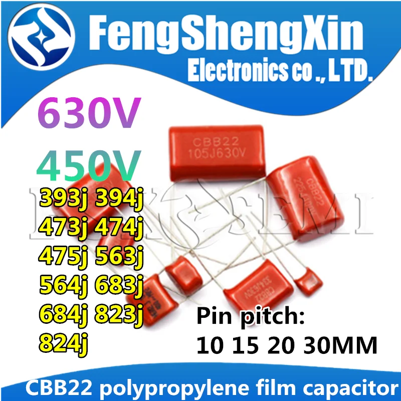 

10pcs CBB22 polypropylene film capacitor 450V 630V 393J 394J 473J 474J 475J 563J 564J 683J 684J 823J 0.47uf 0.047uf