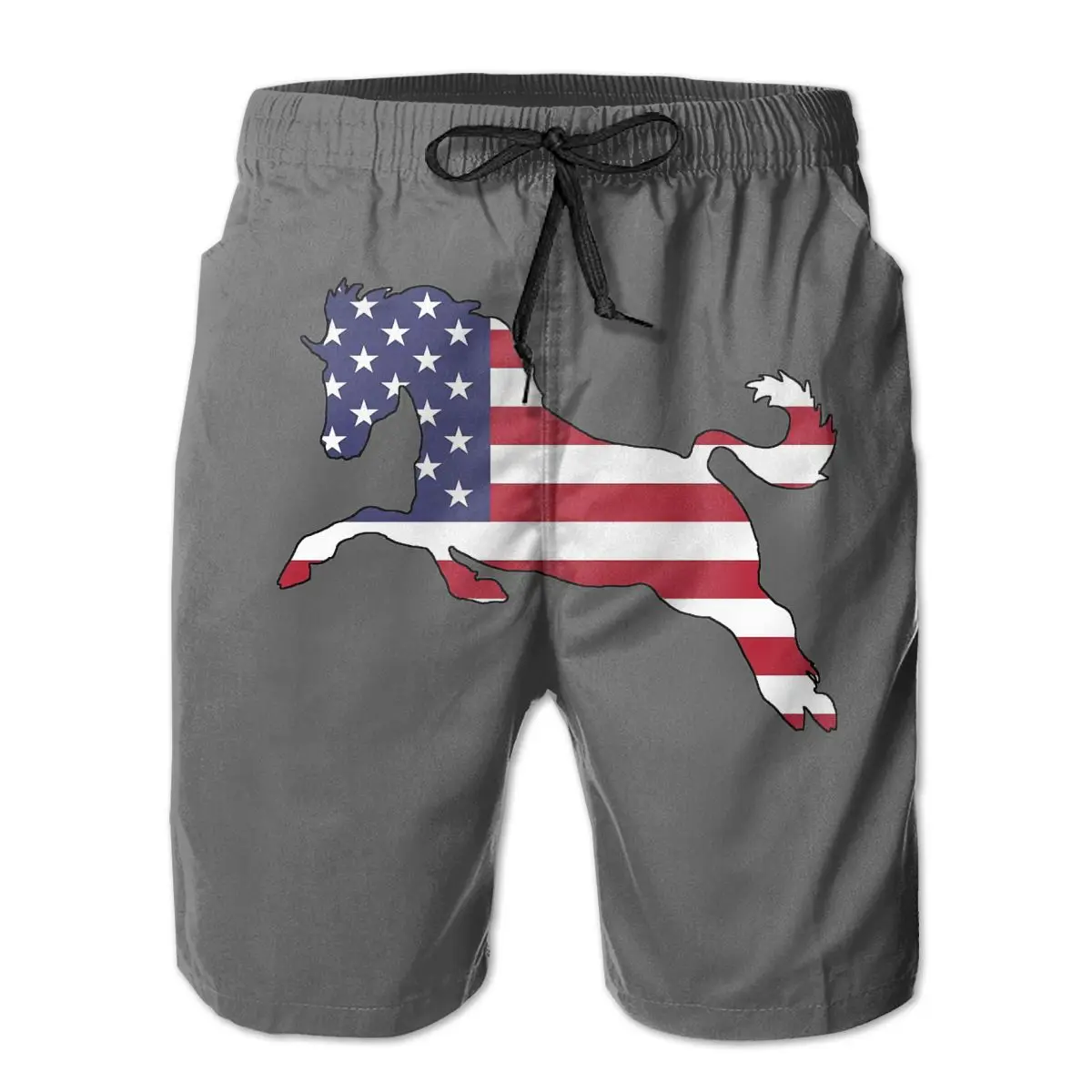 

American Flag Horse Men's Beach Shorts Funny R333 Tees USA Size