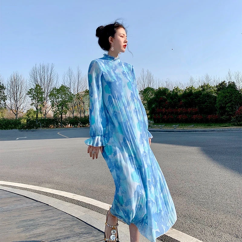 Лидер продаж модное платье миаке со складками и оборками на воротнике свободное