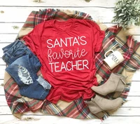 santas favorite teacher t shirt teacher day gift funny slogan unisex aesthetic tumblr aesthetic merry christmas shirt k283