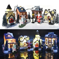10pcs christmas santa house doll figurine house village building set for children gift christmas glowing small house decoration