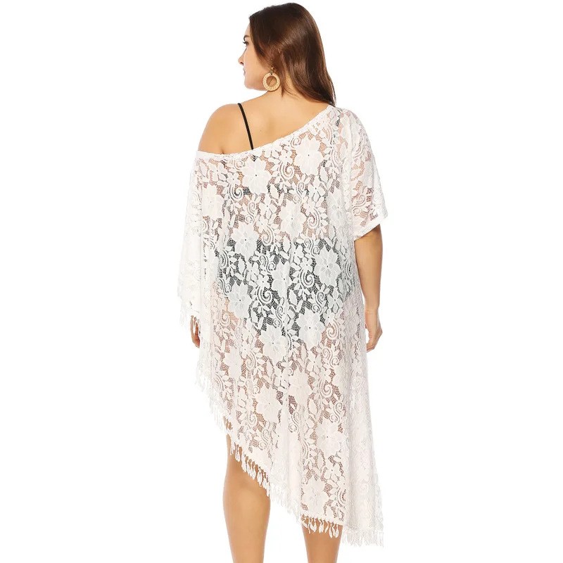 

Women Beach Cover Ups White Lace Pareo Cape Beachwear Dresses Large Size Sarong Tunic Bikini Cover Up Sarong Sun Kaftan Saida