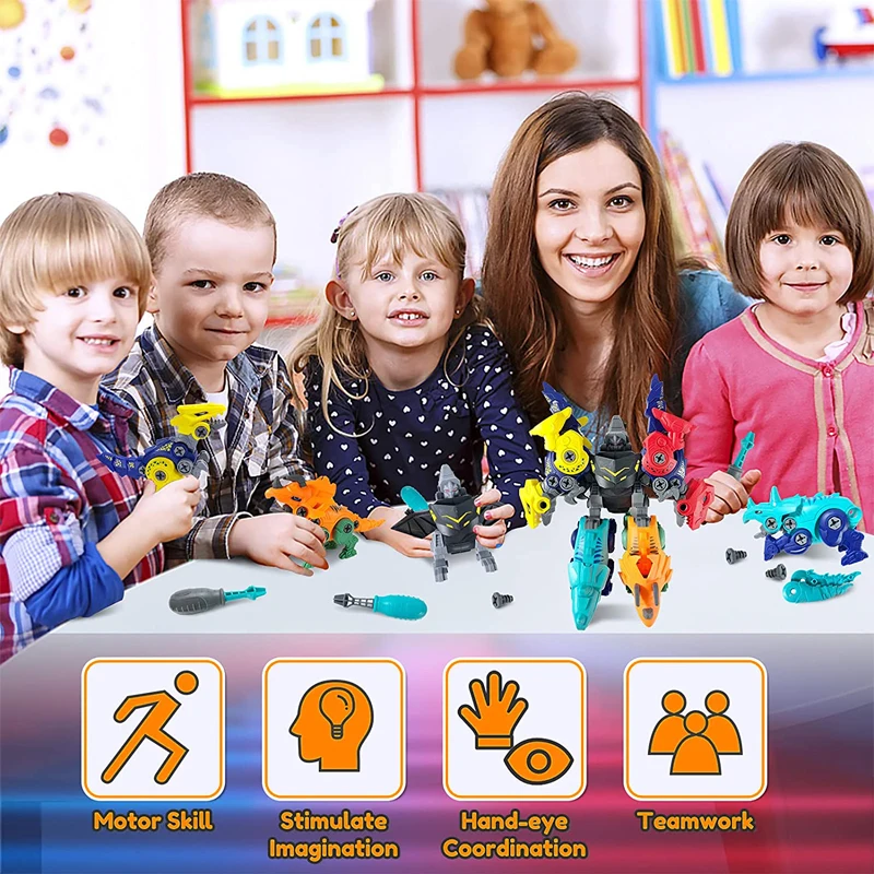 5 in 1 Dinosaur Building Toys DIY Transform Into Robot Set Learning Educational Kit for Kids Boys Birthday Christmas | Дом и сад