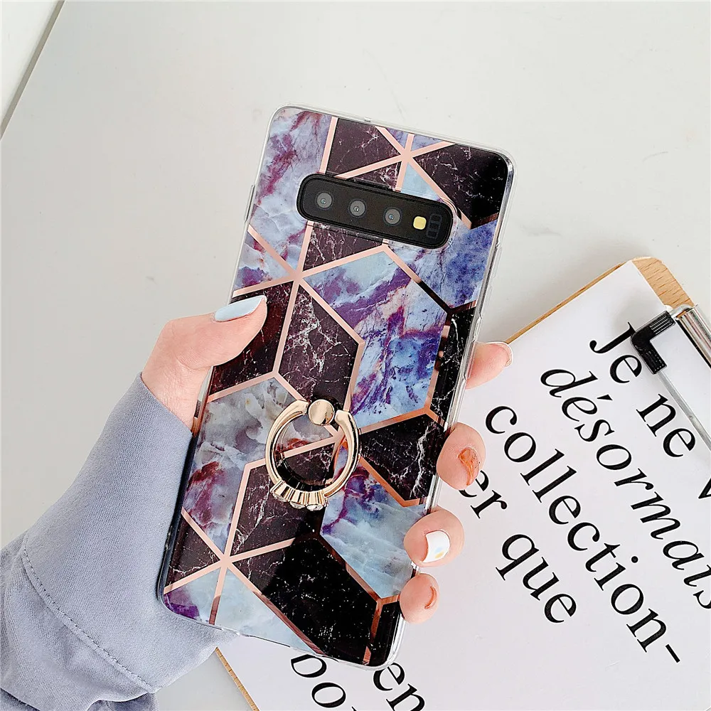 Чехол для телефона с мраморным покрытием Samsung Galaxy A50 S10 Plus S8 S9 A70 кольцом-держателем