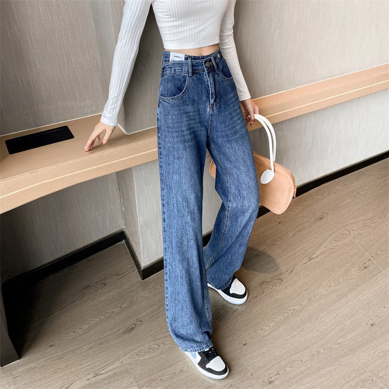 

CMAZ 2021 Vintage High Waist Straight Pants for Women Streetwear Loose Female Denim Jeans Buttons Zipper Ladies trouser
