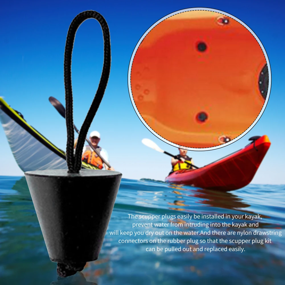 

8PC kayak Canoe Marine Boat Dinghy scupper plug Drain Holes Stopper Kit with Cord Rope