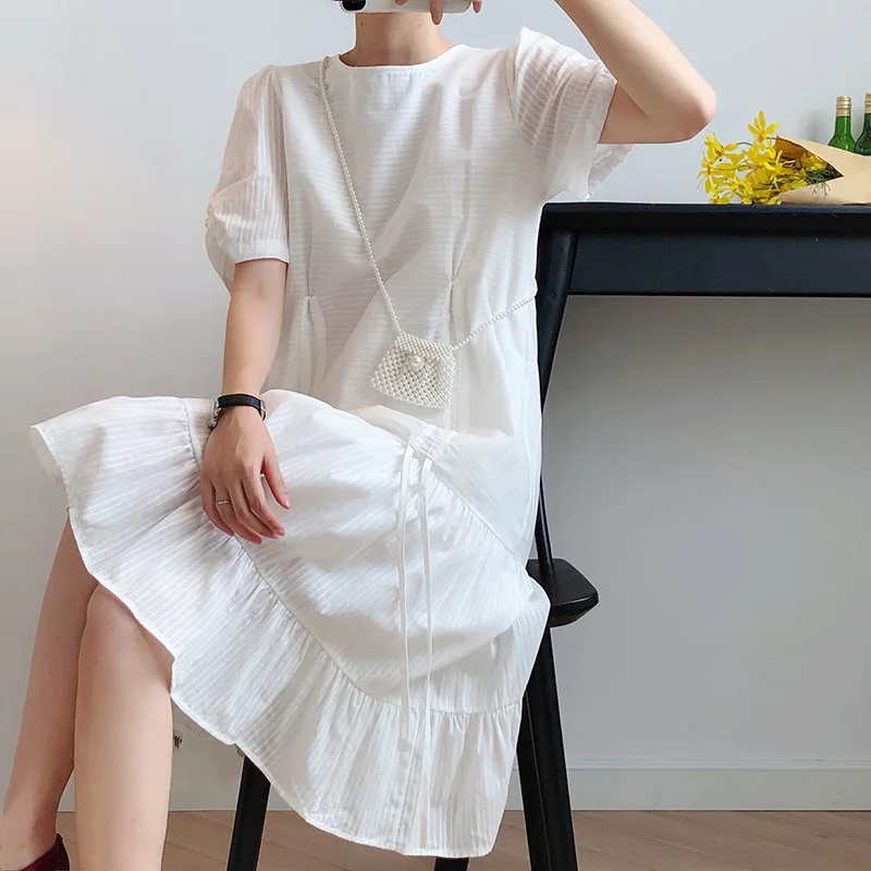 

Dress White Dress Women's Mid-Length 2021 Summer New Drawstring Fairy Temperamental French Long Dress 8910 Fashion Women Fairy