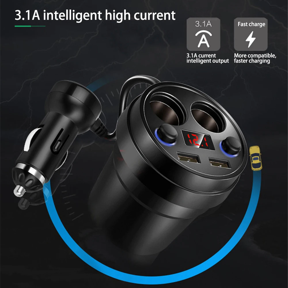 

Dual USB Power Adapter Car Charger 2 Cigarette Lighter Ports Mobile Phone Car Adaptor Car Cup Holder Adapter Accesories 056