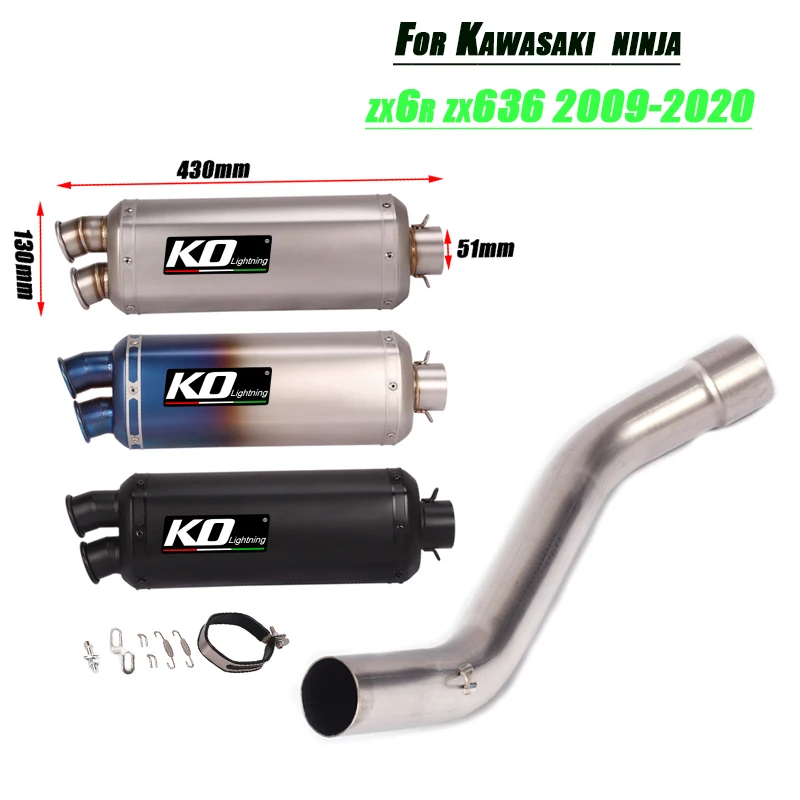 

For Kawasaki Zx636 Zx6r 2009-2020 Refit Motorcycle Titanium Middle Pipe Link 51mm Exhaust Muffler Tip Tube Double Exit Silp on
