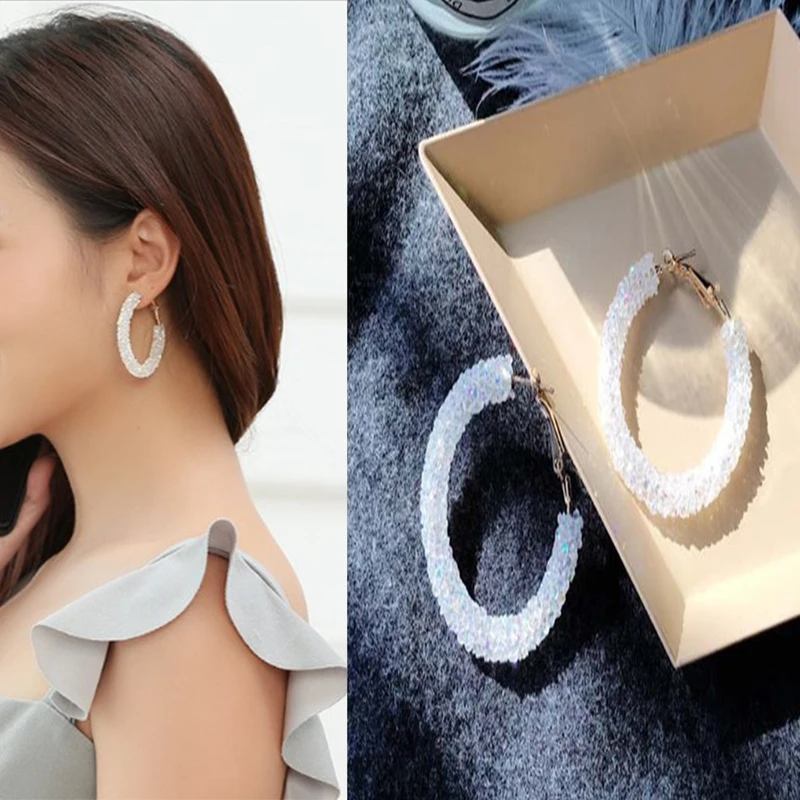 Корейские круглые серьги с бриллиантами женские модные крупные студенческие