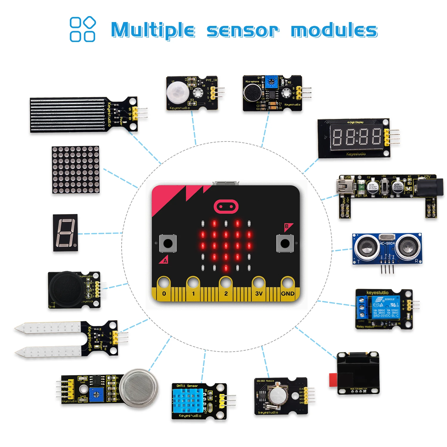 Программируемый шток Keyestudio Microbit V2 полный стартовый набор для BBC Micro:bit с обучающим