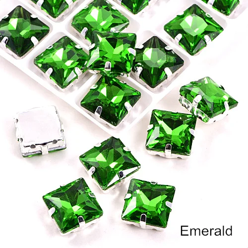 Emerald Квадратные много цветов стеклянные стразы шьют на стразы с коготь Flatback лучшие стеклянные стразы пришить на коготь из стразов для одежды B3467 - Цвет: Emerald