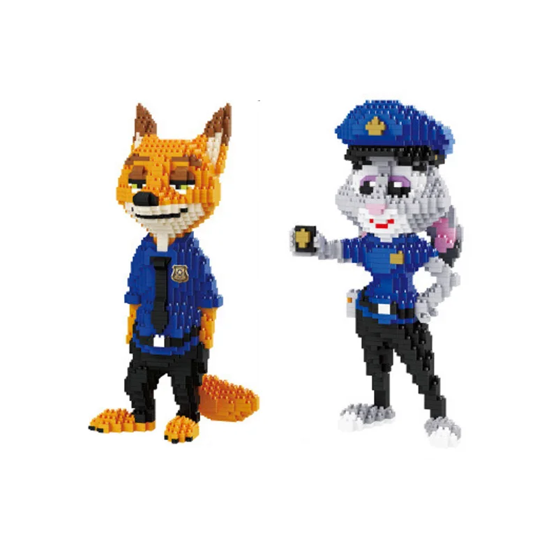 

Disney cartoon figures nanobrick Zootopia police micro diamond blocks judy Hopps rabbit build brick nick Wilde fox toy for kids