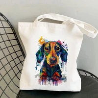 2021 shopper colorful dachshund dog printed tote bag women harajuku shopper handbag girl shoulder shopping bag lady canvas bag