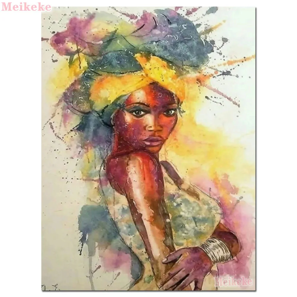 

5d cross stitch watercolor girl Diy Diamond Painting photo custom Full drill 3d embroidery mosaic African woman Wall art
