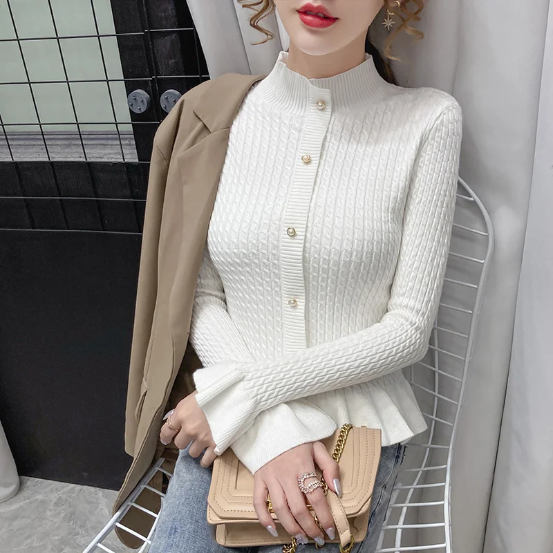 

Women O-Neck Knitted Casual Ruched Short Sweaters Cardigans Lady Knitting Soft Thin Cardigan Outwear for Female