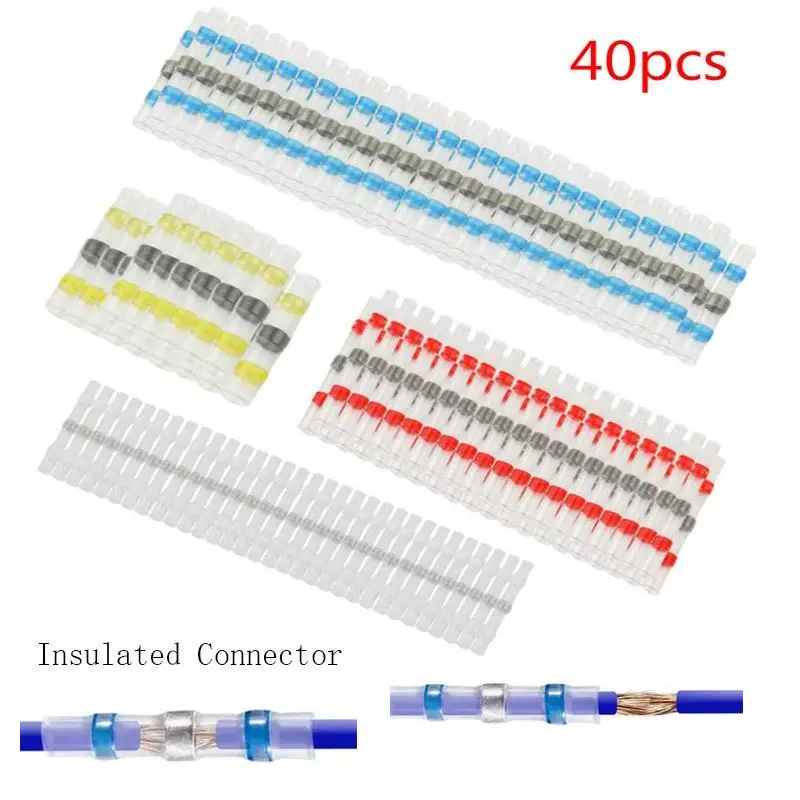 

40pcs Waterproof Eco-Friendly Heat-Shrinkable Fast Solder Ring Terminal Block Intermediate Joint 22-18 12-10 16-14 26-24AWG