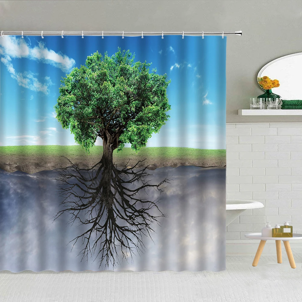 

Natural Landscape Shower Curtains Forest Waterfall Lake Green Plant Bathroom Waterproof Cloth Bath Curtain Set Home Decor Cheap