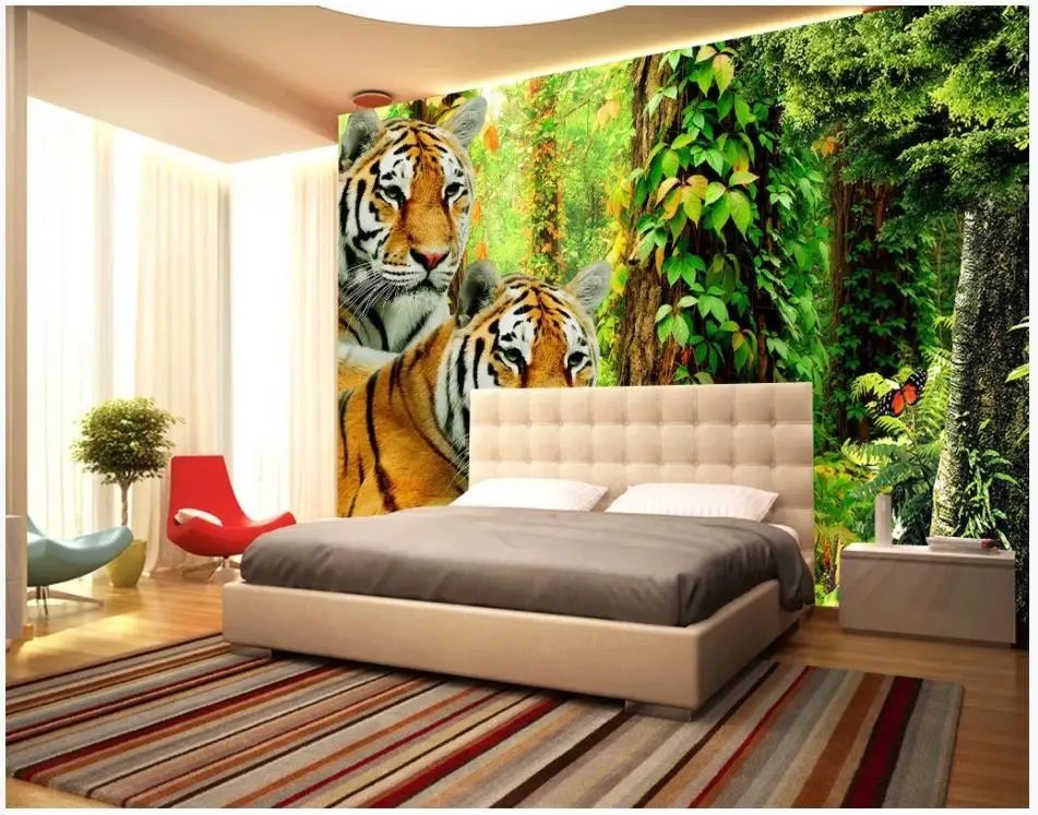 Фотообои на заказ для стен Декор дома рисунок идиллического пейзажа лес тигр