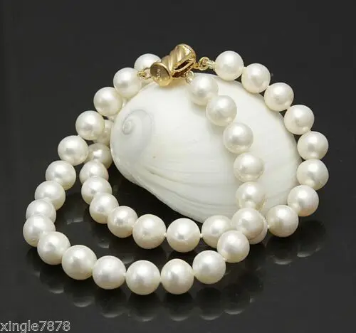 

Genuine 2 Rows 8-9mm White Cultured Freshwater Pearl Bangle Bracelet 7.5"