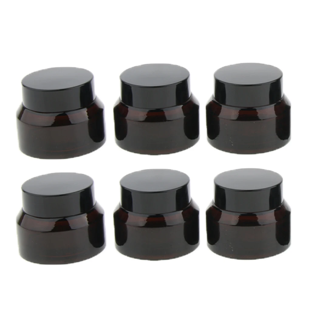 

6 шт. стеклянный пустой контейнер с черной закручивающейся крышкой для косметики макияжа образец лосьона крема бальзама для губ художестве...