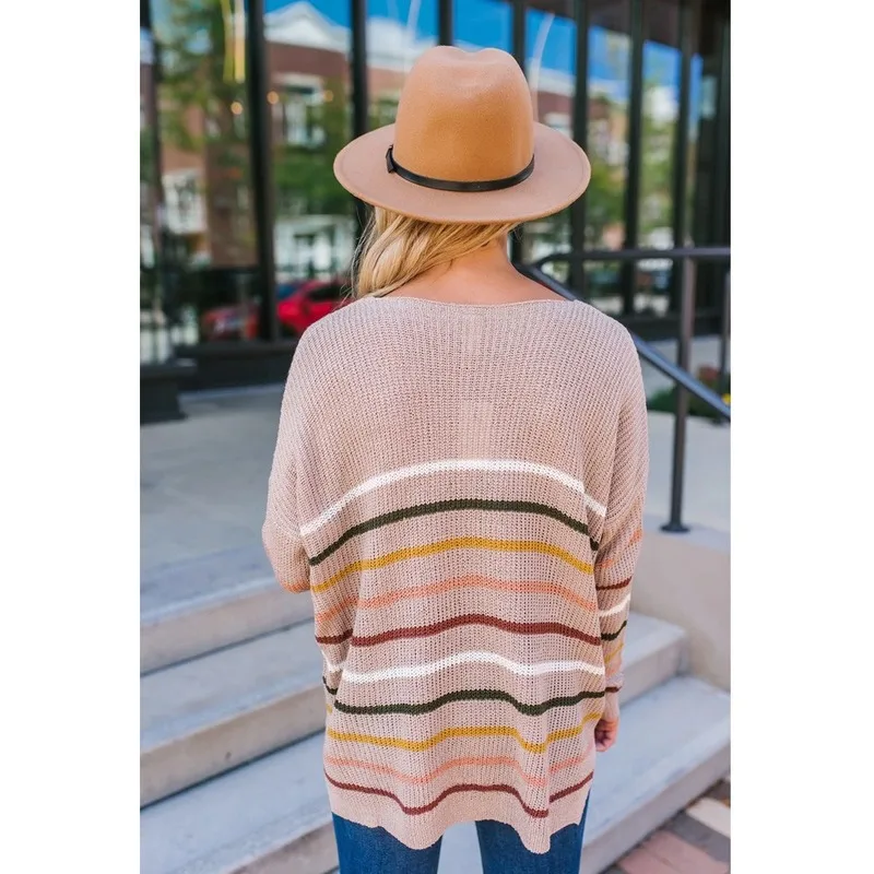 

Striped Pullover Simple Design Vintage Sweater Long Sleeve Knit Top Women 2020 Autumn Winter Warm Casual Fashion Office Lady