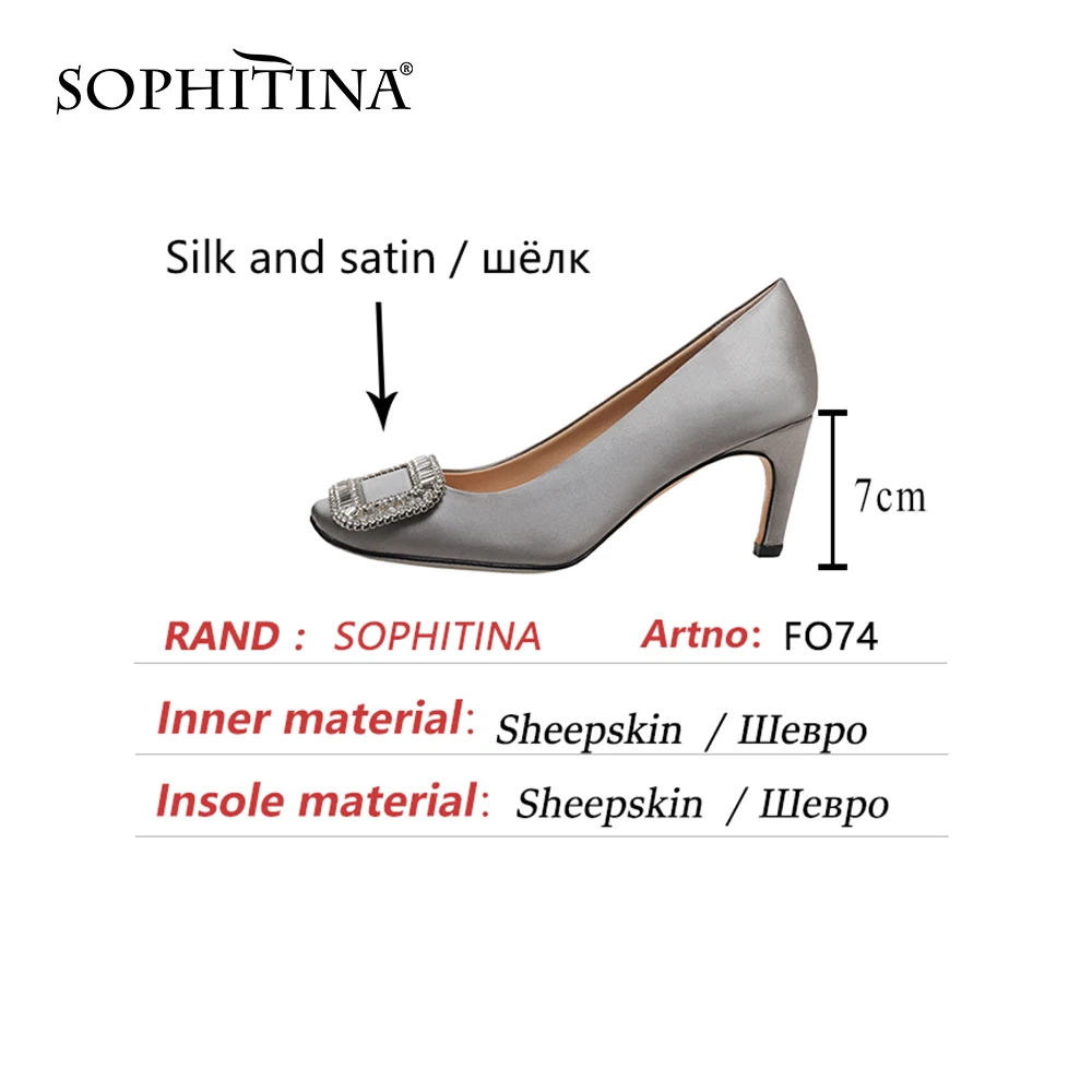 

SOPHITINA 2021 Pumps Shoes Women High Heels Basic Silk Fashion Style Round Toe Spring Autumn CRYSTAL Dress Elegant Shoes FO74
