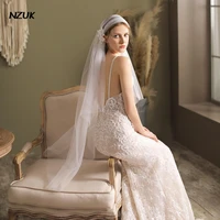 nzuk elegant bridal veil cut edge soft tulle one layer cap wrap head white wedding bride veil with lace beaded decor marriage