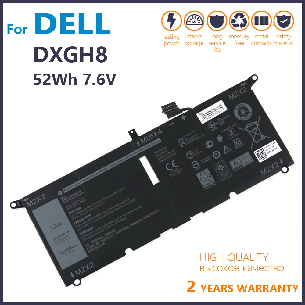 

Genuine New 7.6V 52WH ORIGINAL DXGH8 0H754V H754V P82G Laptop Battery For Dell XPS 13 9380 9370 FHD Batteria