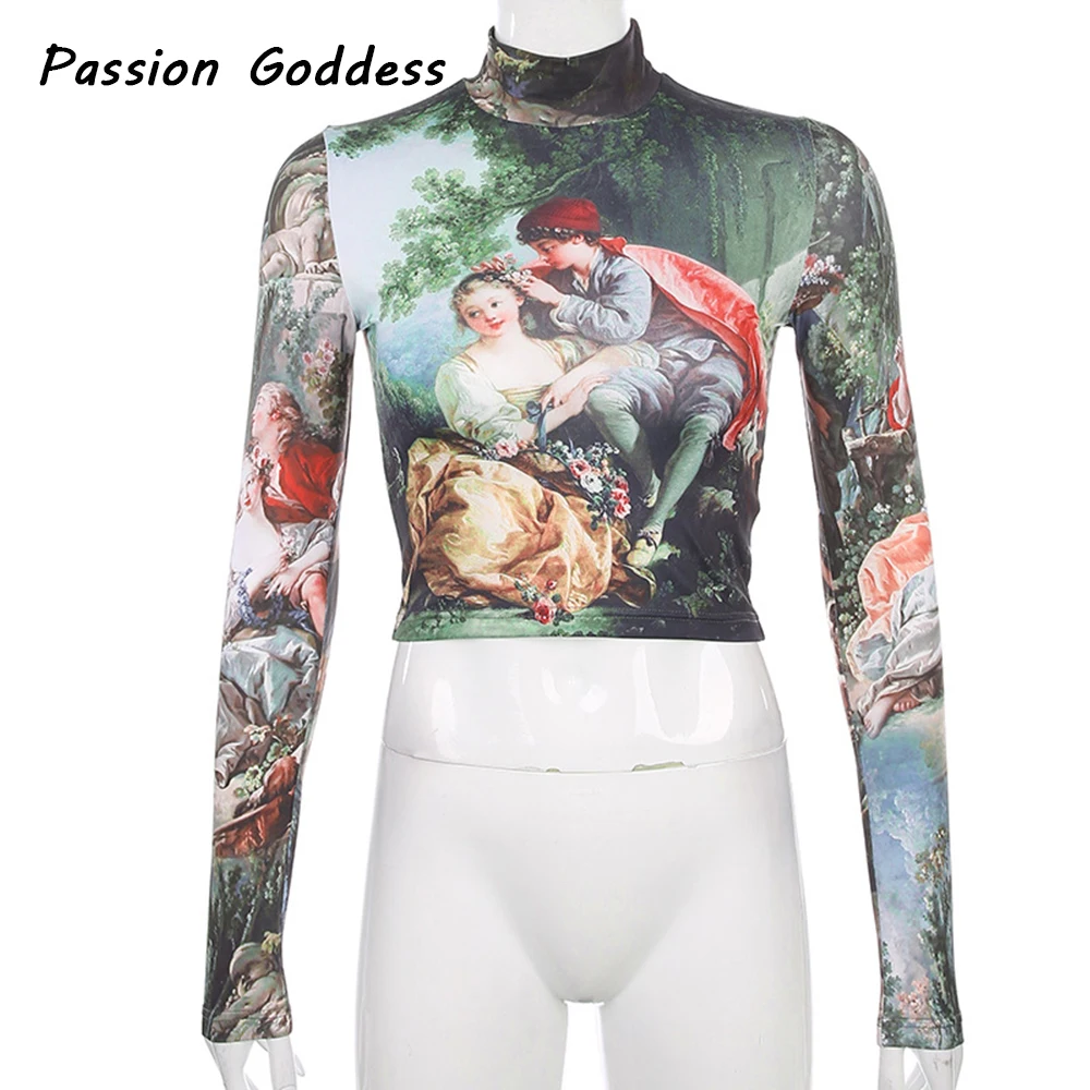 Женский костюм двойка с юбкой Облегающая рубашка в стиле ретро принтом ангела и