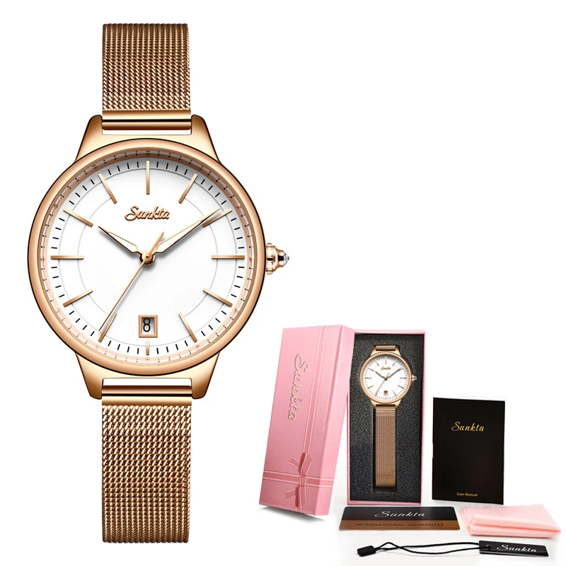 

SUNKTA Women Watches Top Brand Luxury Waterproof Watch Fashion Ladies Stainless Steel Ultra-Thin Casual Wrist Watch Quartz Clock