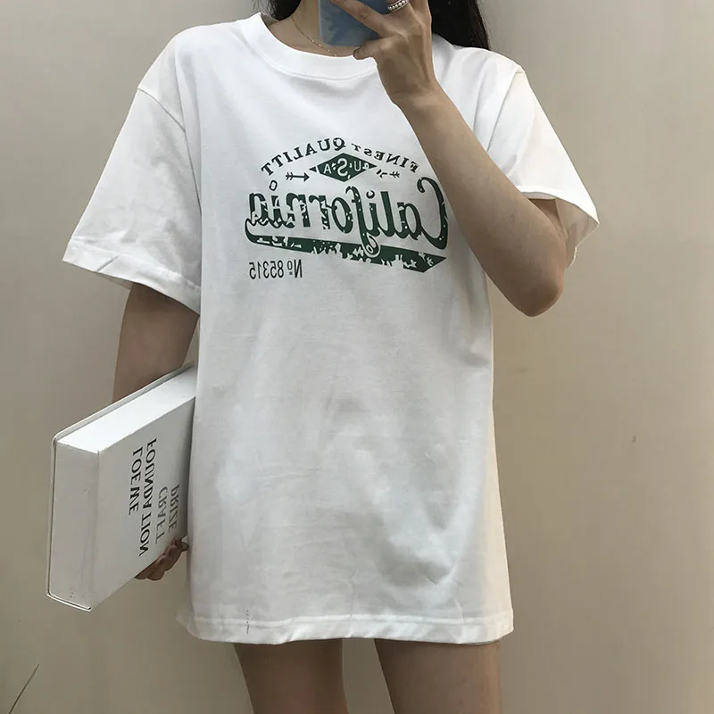 

Top Summer New Style Korean Mid-length Coat Loose Casual Compassionate Student Round Neck Short-sleeved T-shirt Women