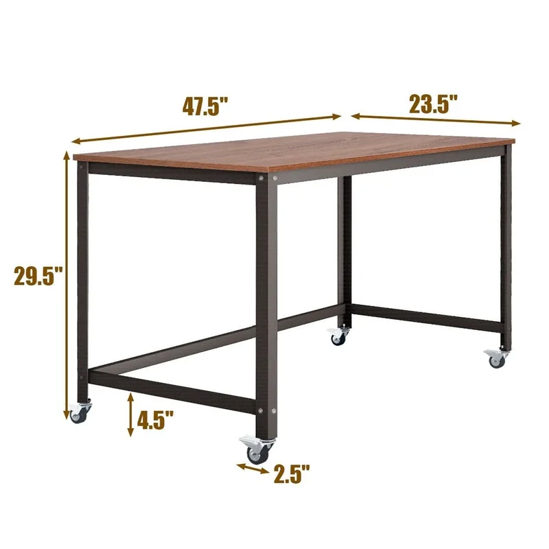 

Wood Top Metal Frame Rolling Computer Desk Laptop Table with 4 Universal Wheels High-quality Particleboard Steel Pipe HW54475
