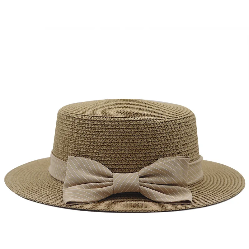 

Women's straw hat summer outing sun hat parent-child simple lattice bowknot bowler hat beach sun hat Panama hat