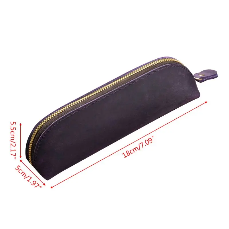 

Crazy Horse Leather Pencil Bag Vintage Retro Zipper Fountain Pen Makeup Pouch