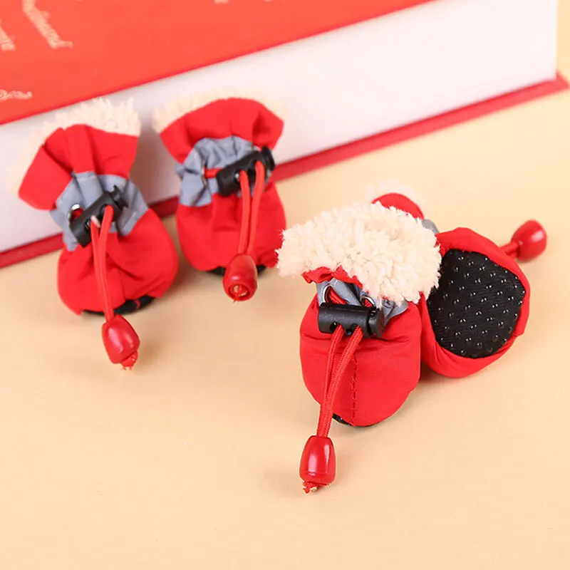 4 шт. обувь для собак Зимние непромокаемые плюшевые бархатные Нескользящие