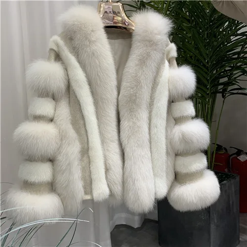 White fox fur Шуба из натурального Лисьего меха для женщин зимнее Новое поступление норковая шуба высокое качество натуральный мех куртка - Цвет: White fox fur