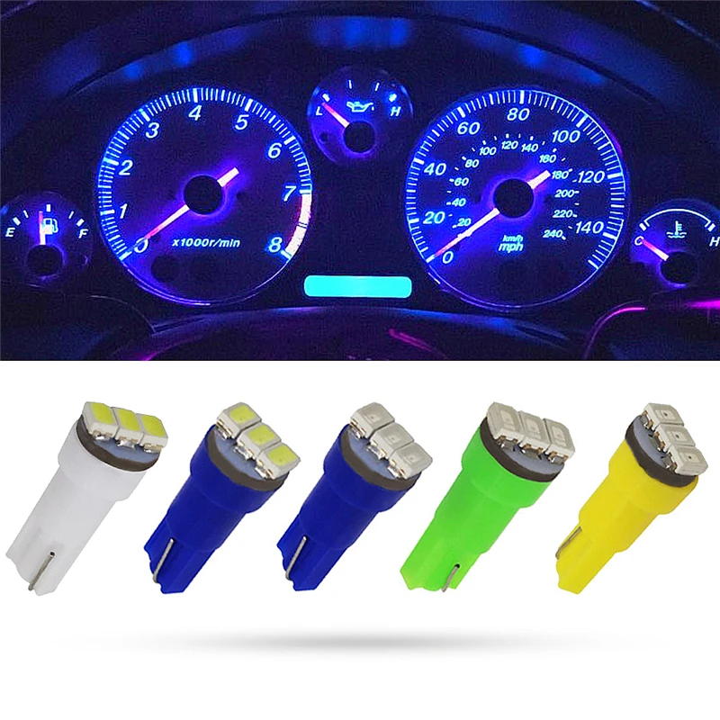 

100Pcs T5 LED W1.2W 3 1206 SMD Car Auto DC 12V Bulbs with Wedge Base for Dashboards